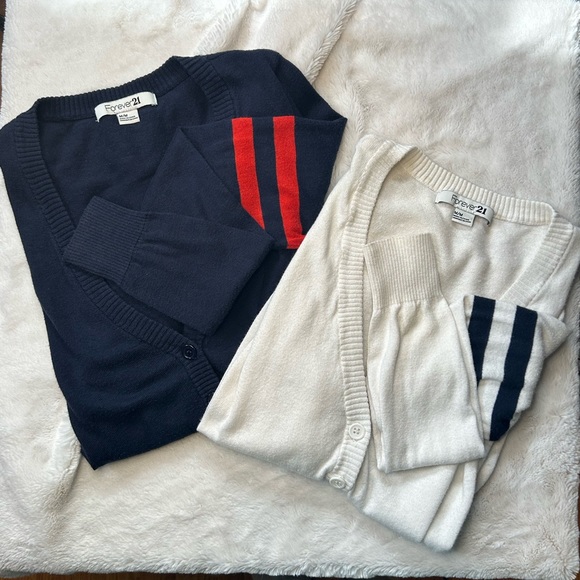 Blue with Red Stripes Cardigan Sweater, Size M - Picture 2 of 10